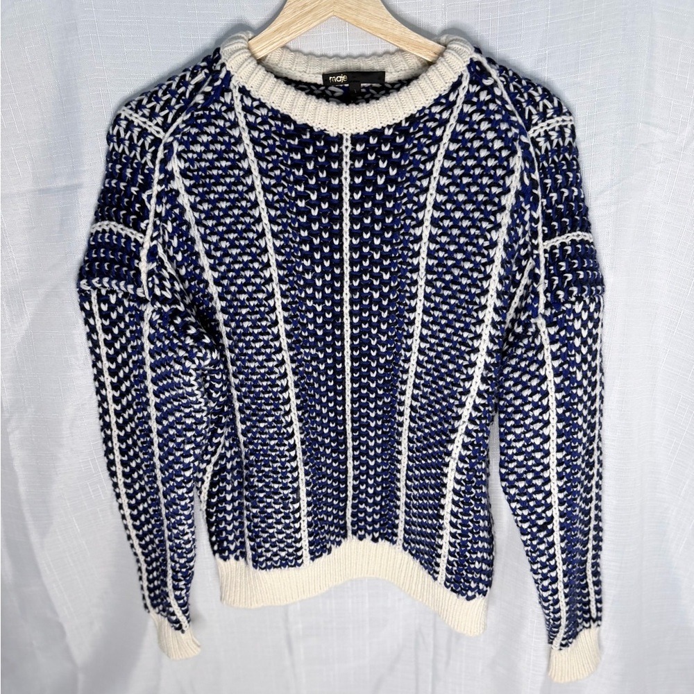 Maje Blue and White Crewneck Sweater